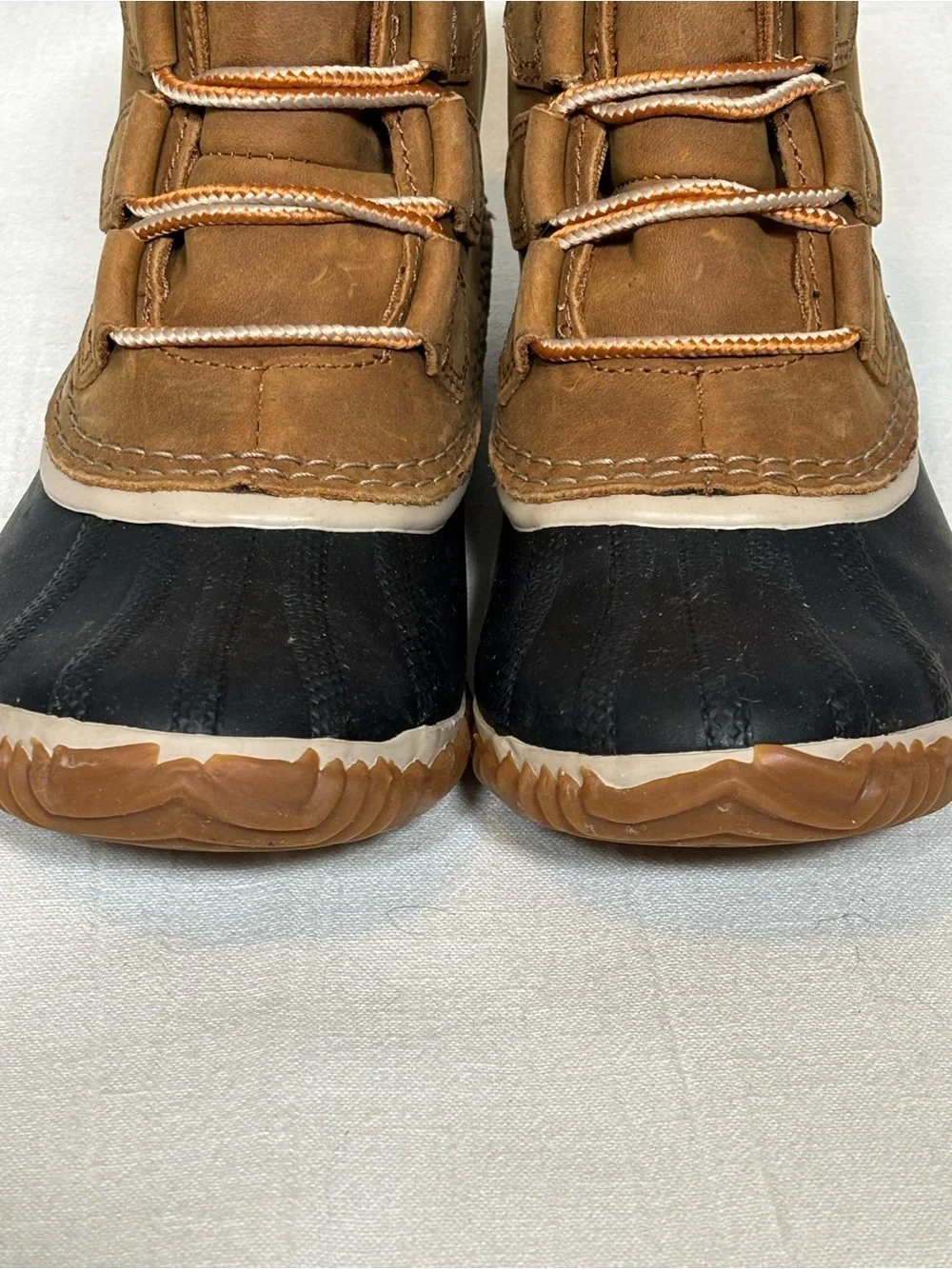 Sorel Out 'N About Rubber Leather Duck Ankle Rain Boots-Black/Tan-Women Size 6.5